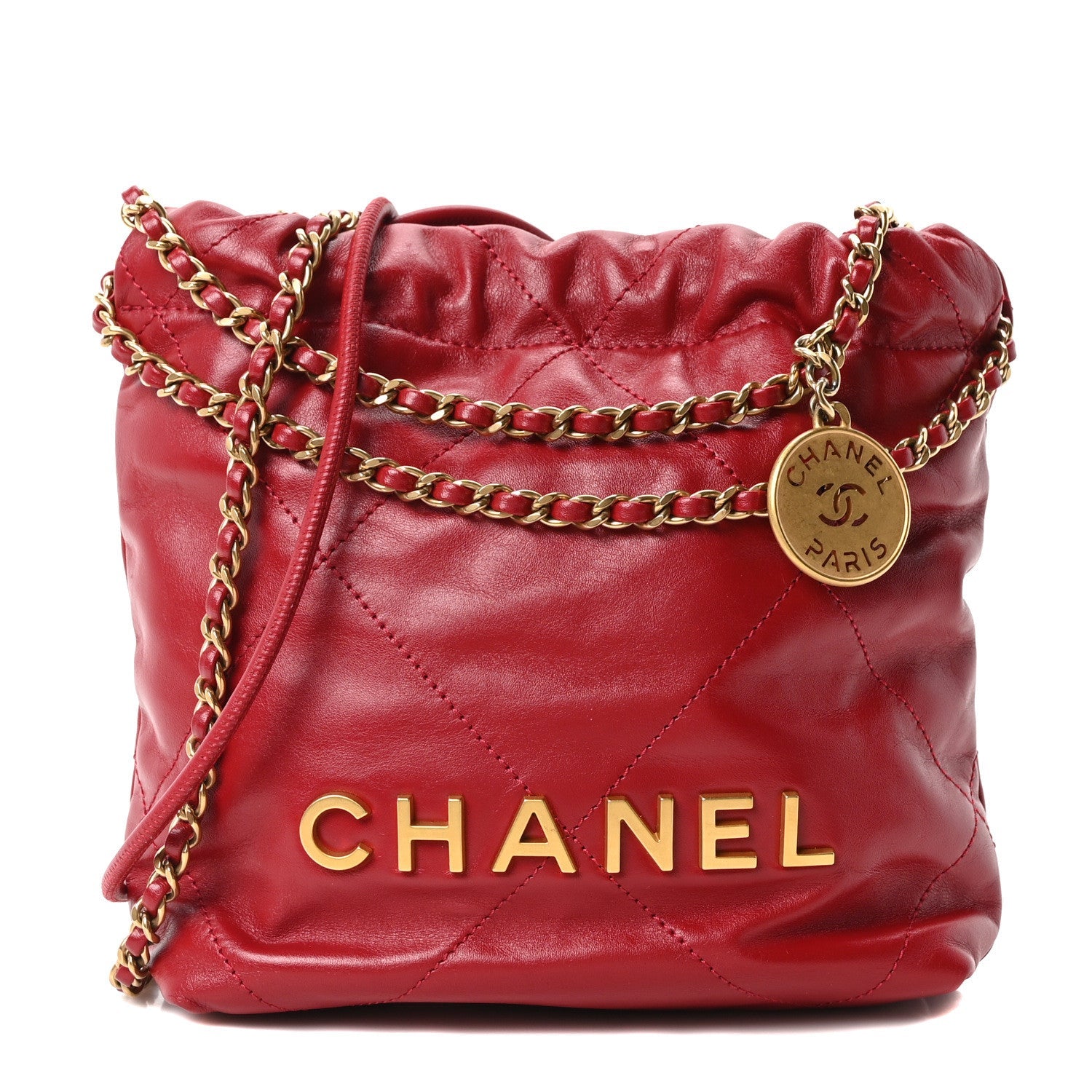 Chanel Shiny Calfskin Quilted Mini Chanel 22 Red