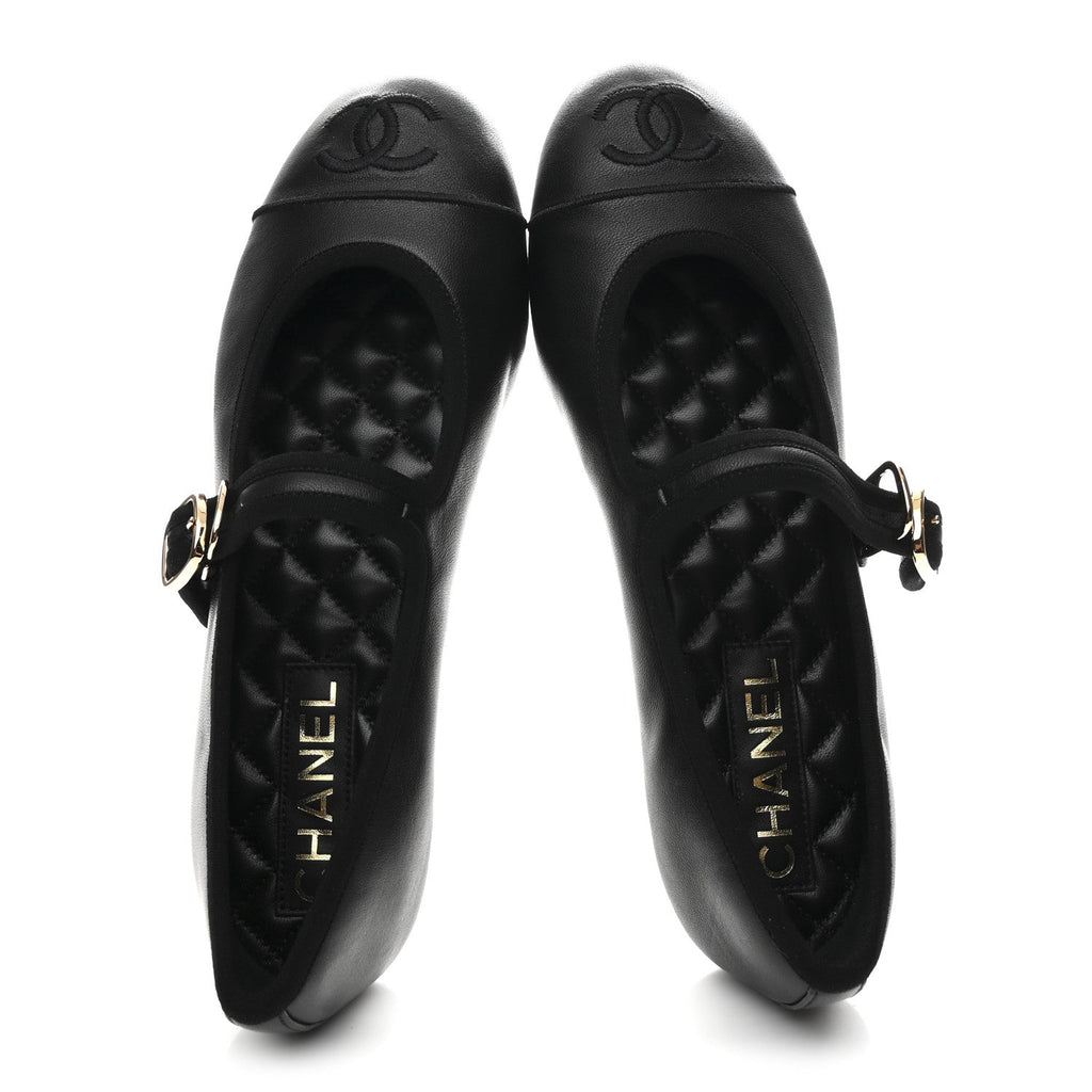 Lambskin Mary Jane Flats 37 Black