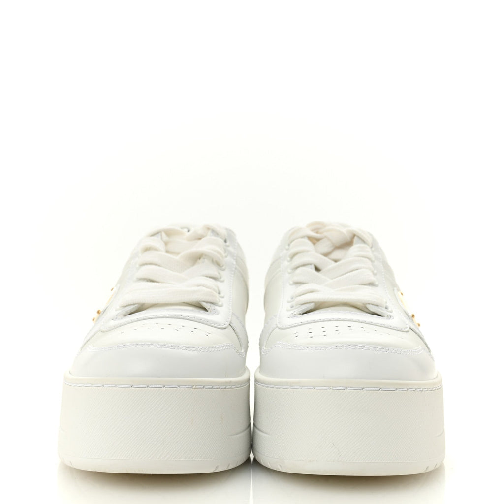 Prada Vitello Rois Triangle Womens Downtown Platform Low Top Sneakers 37 White