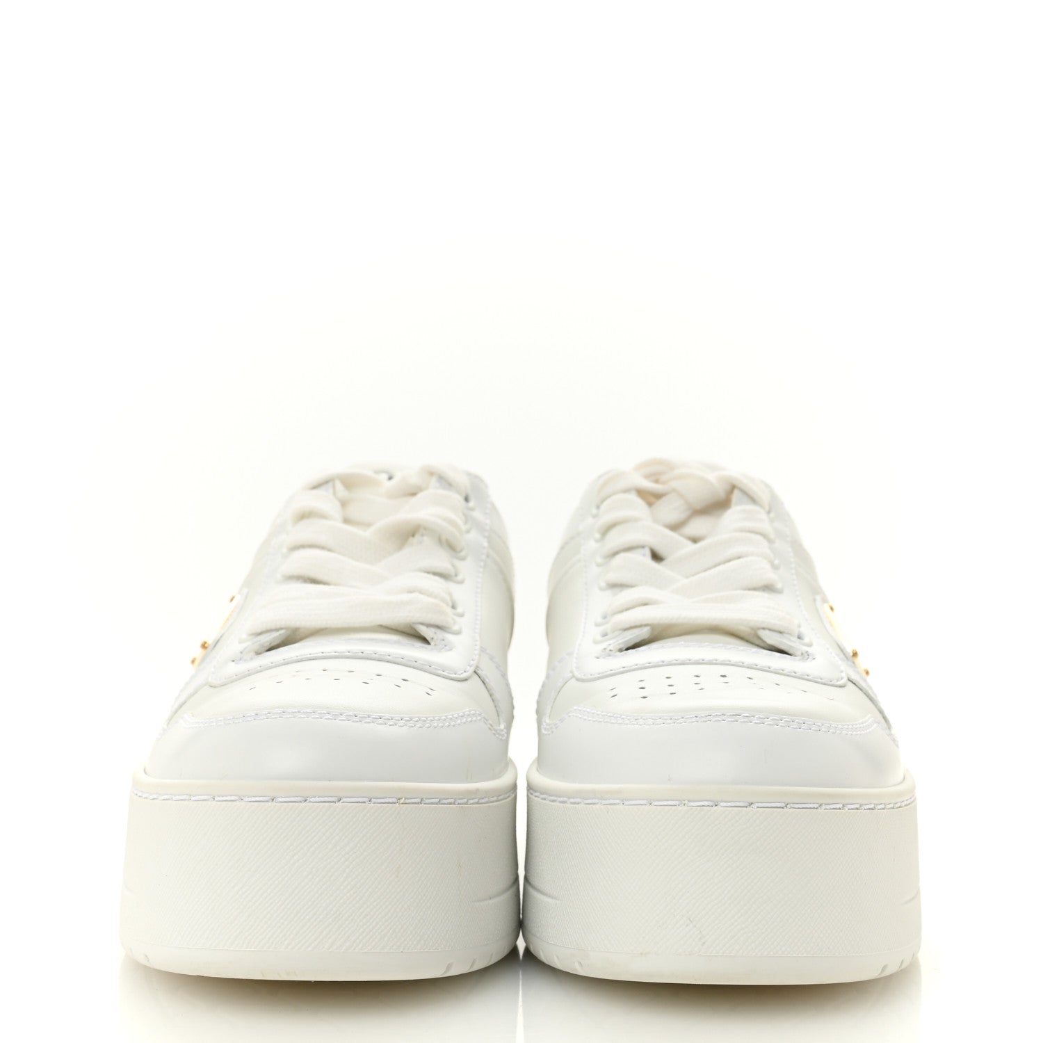 Prada Vitello Rois Triangle Womens Downtown Platform Low Top Sneakers 37 White