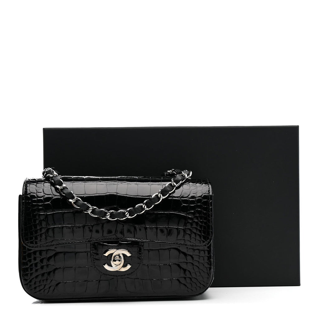 Chanel Shiny Alligator Mini Rectangular Flap Black