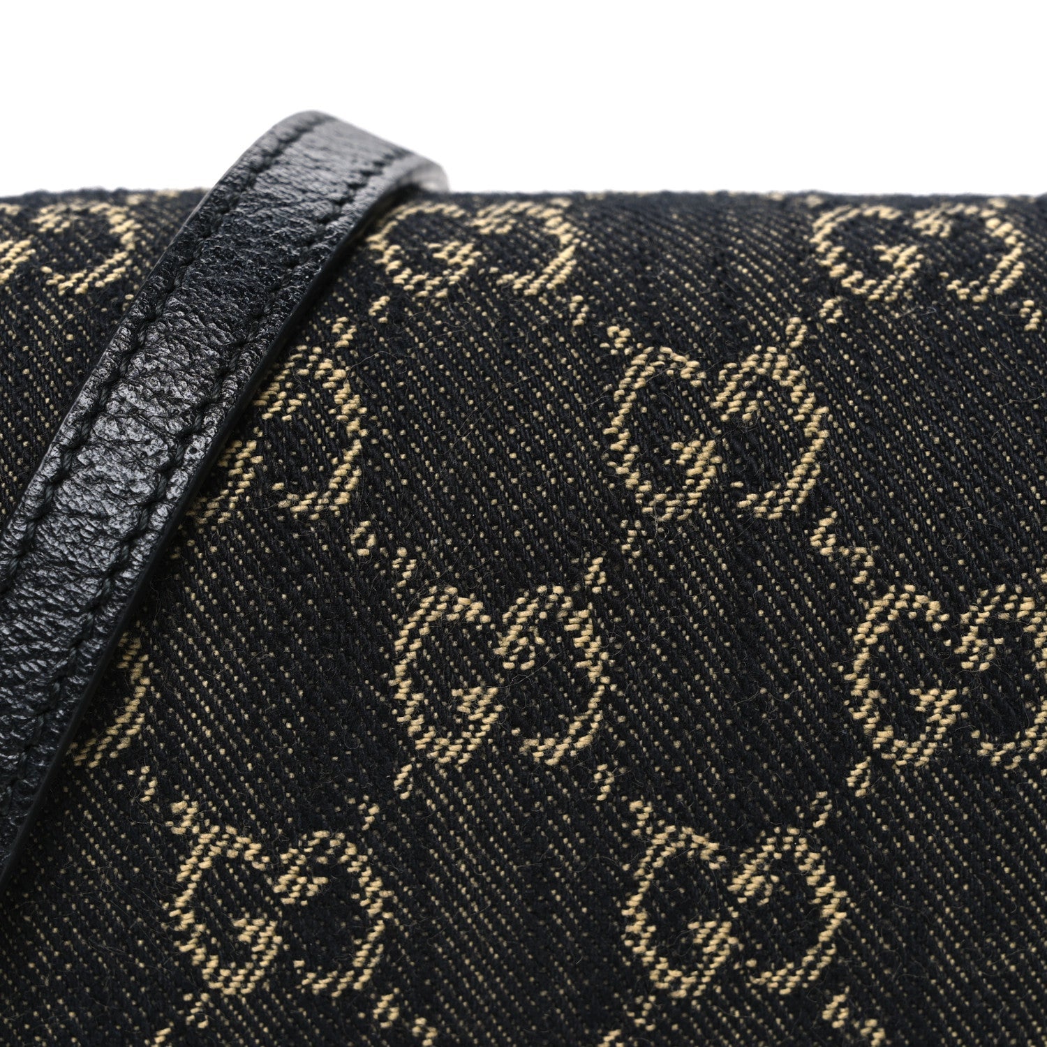 Gucci Jacquard Black Denim GG Monogram Textured Dollar Calfskin Mini Horsebit 1955 Crossbody Bag Black Ivory