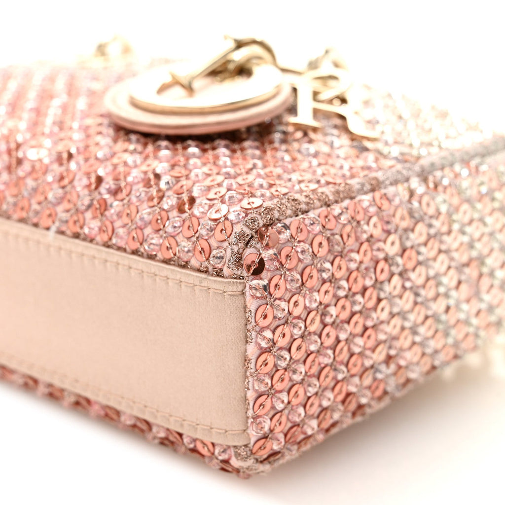 Christian Dior Satin Crystal Sequins Embroidered Micro Lady D-Joy Pink