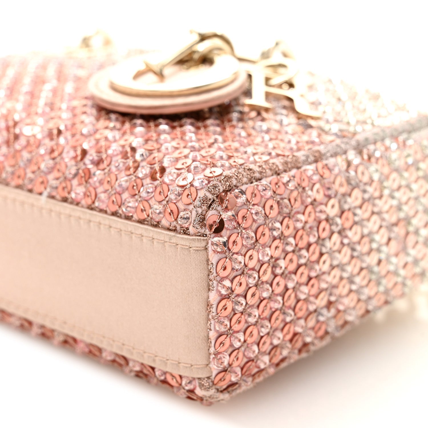 Christian Dior Satin Crystal Sequins Embroidered Micro Lady D-Joy Pink