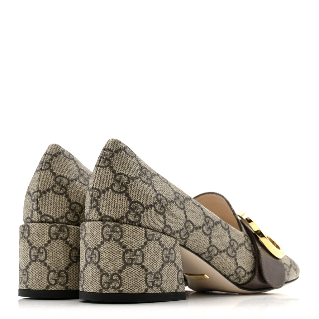 Gucci GG Supreme Monogram Malaga Kid Blondie Pumps 35.5 Beige Ebony New Acero