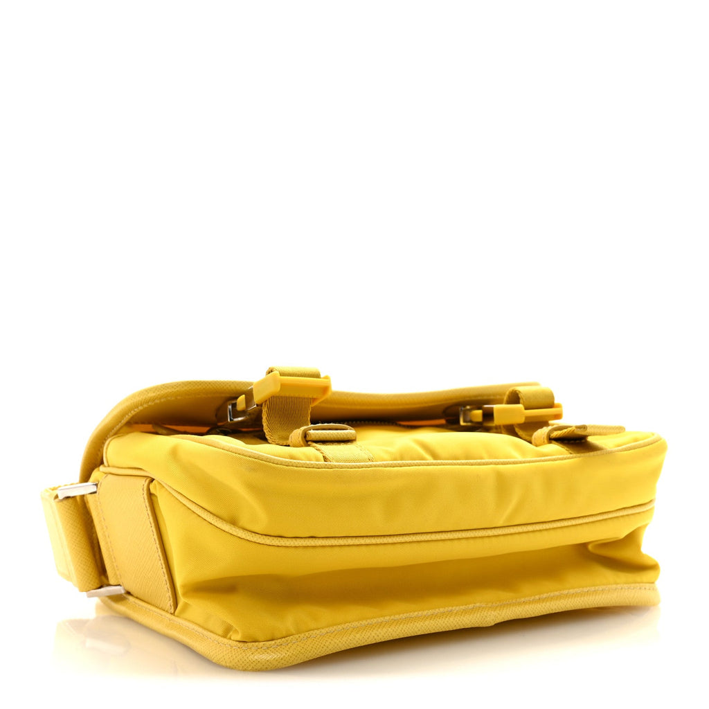 Prada Tessuto Nylon Saffiano Pocket Double Snap Buckle Messenger Shoulder Bag Giallo