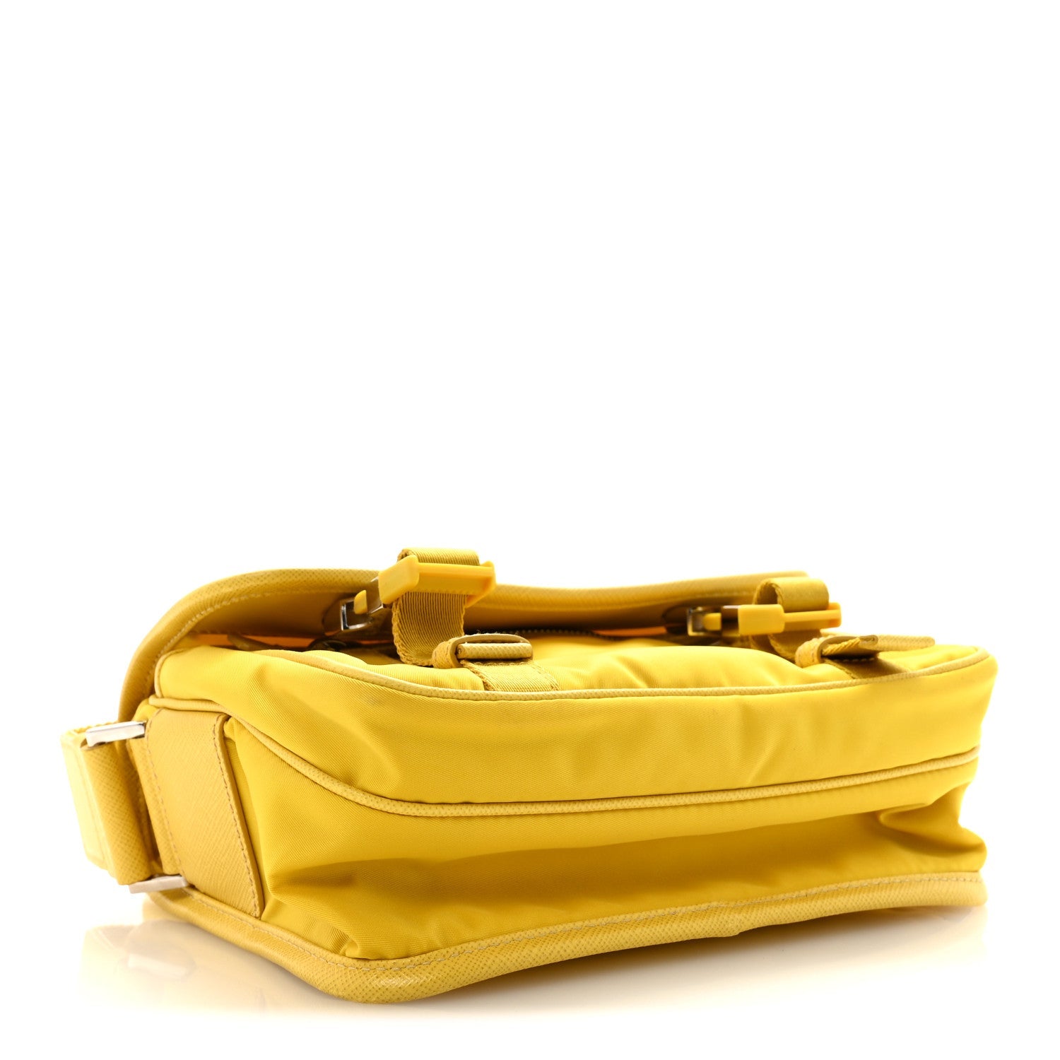 Prada Tessuto Nylon Saffiano Pocket Double Snap Buckle Messenger Shoulder Bag Giallo