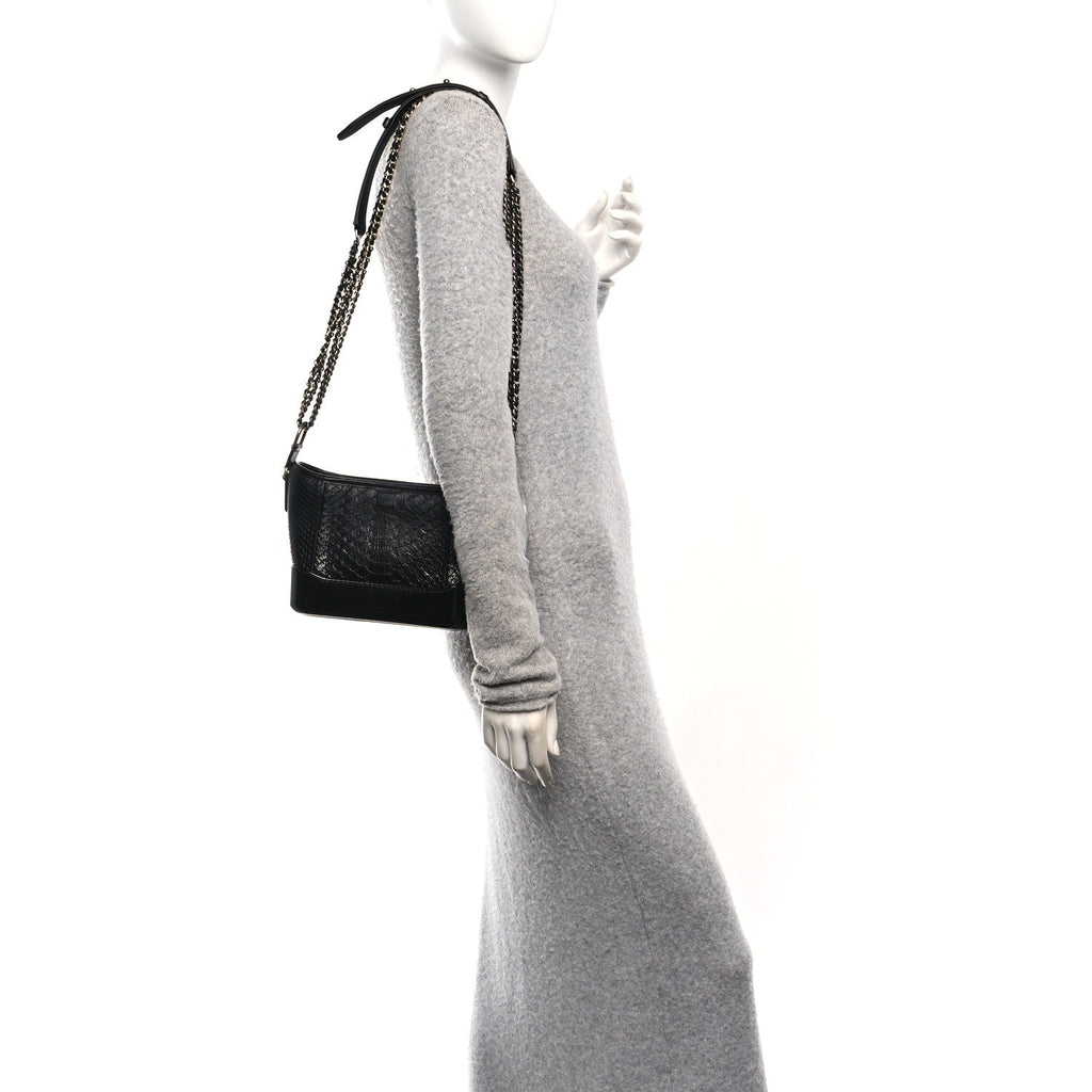 Chanel Snakeskin Patent Calfskin Small Gabrielle Hobo Black