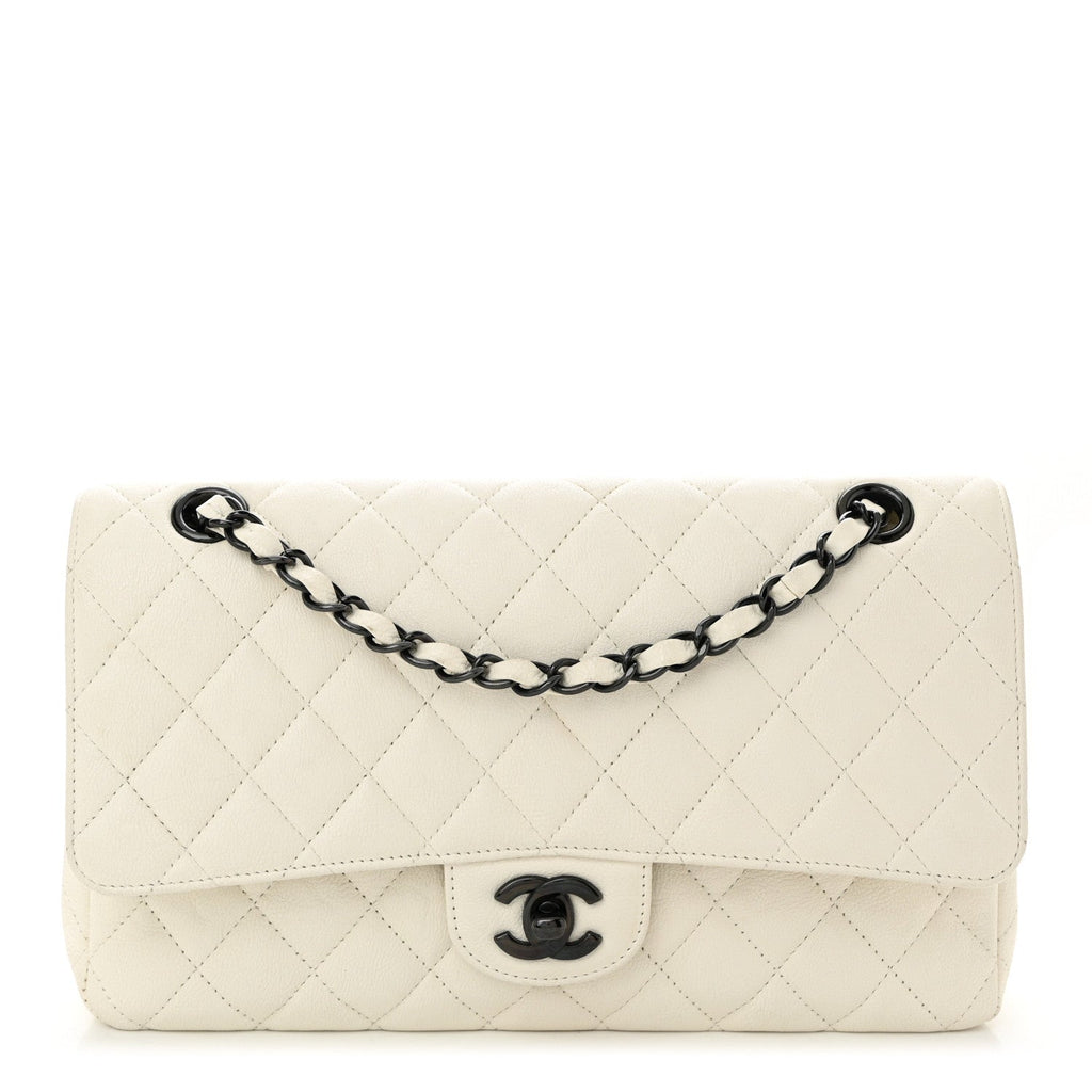 Chanel Crumpled Calfskin Quilted Medium Double Flap White