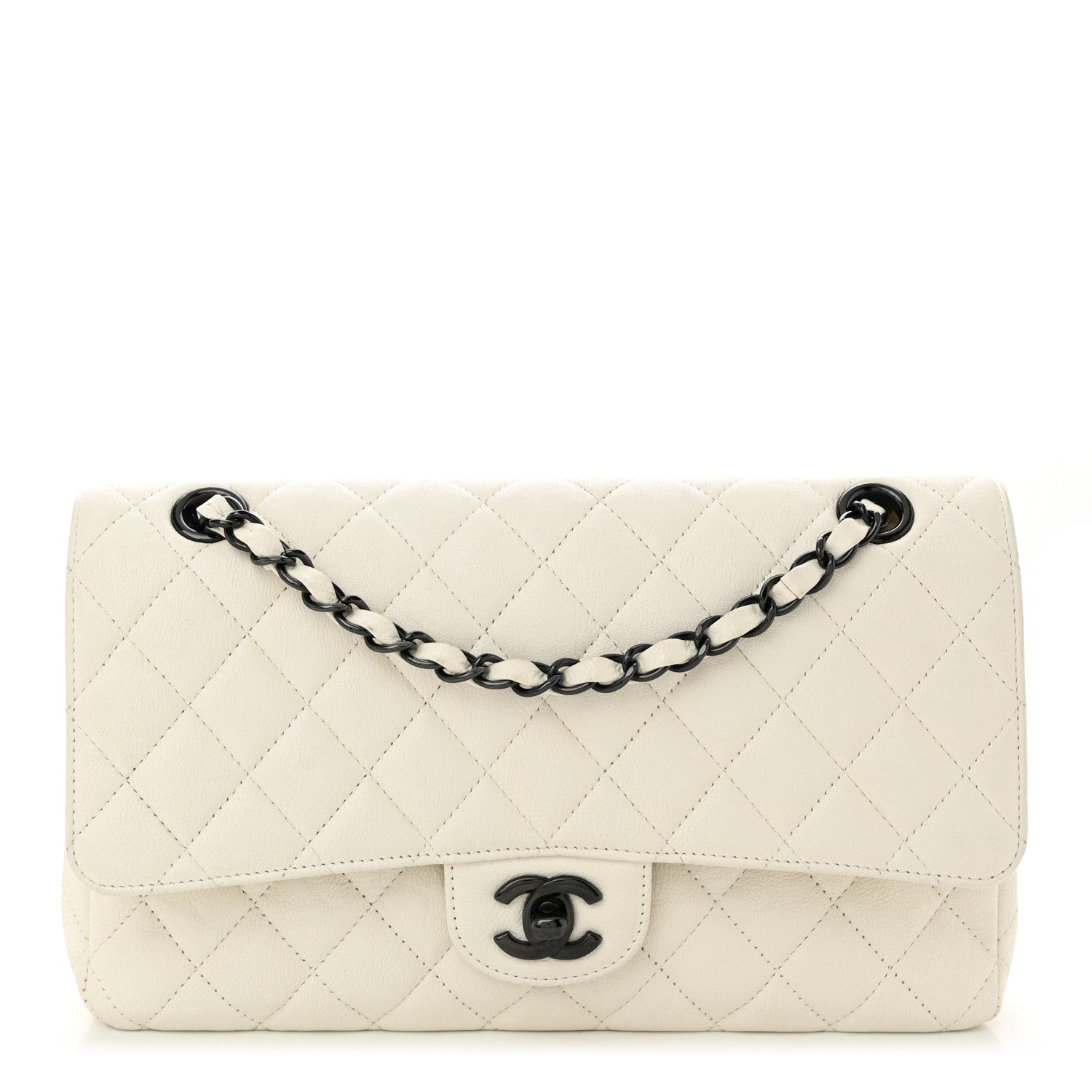 Chanel Crumpled Calfskin Quilted Medium Double Flap White