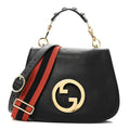 Gucci Roxy Calfskin Web Medium Studded Blondie Shoulder Flap Bag Black
