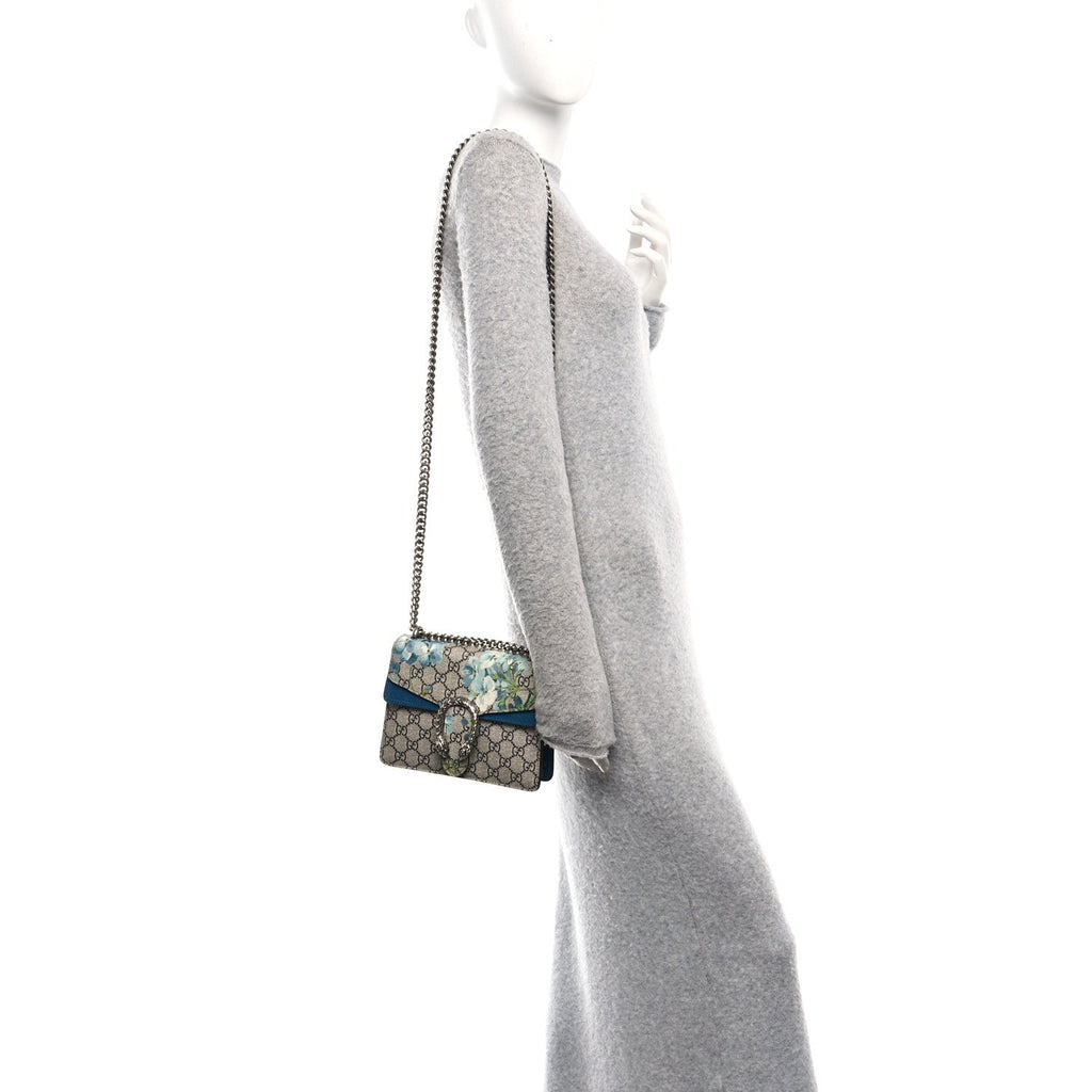 Gucci GG Supreme Monogram Blooms Mini Dionysus Shoulder Bag Beige Navy Vintage Blue