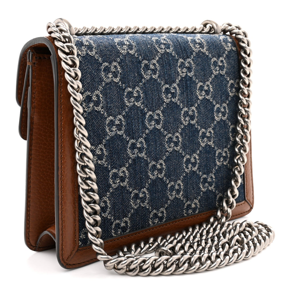 Gucci New Denim GG Monogram Dollar Calfskin Enamel Mini Dionysus Shoulder Bag Blue Tea Cuir Epilog Electric Blue