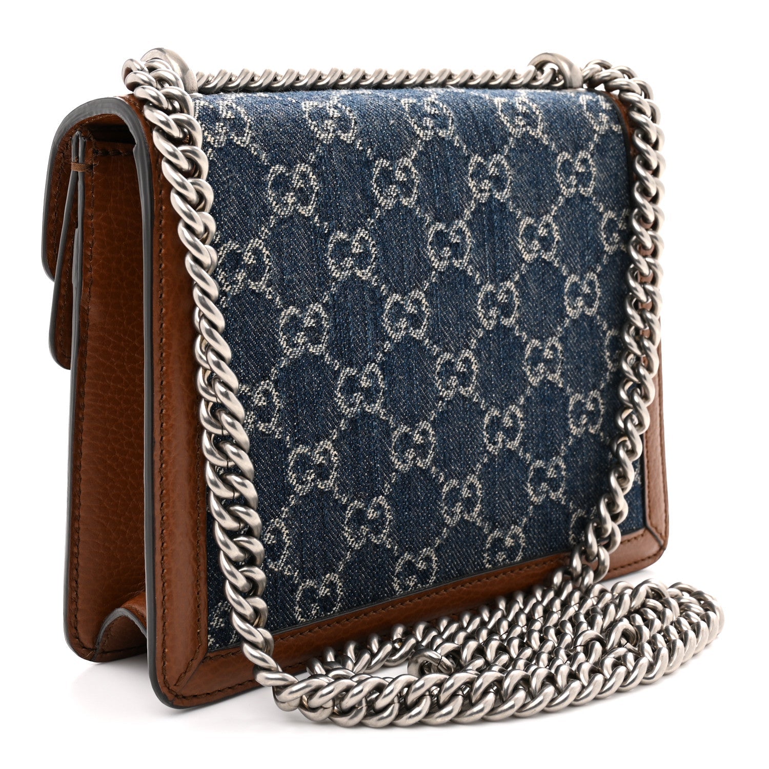 Gucci New Denim GG Monogram Dollar Calfskin Enamel Mini Dionysus Shoulder Bag Blue Tea Cuir Epilog Electric Blue