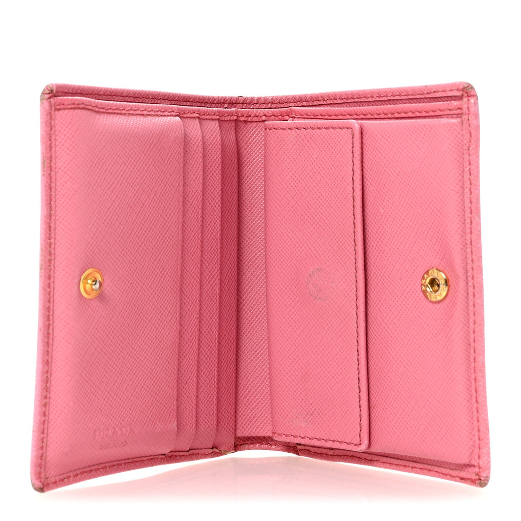 Prada Saffiano Metal Compact Snap Bi-Fold Wallet Geranio