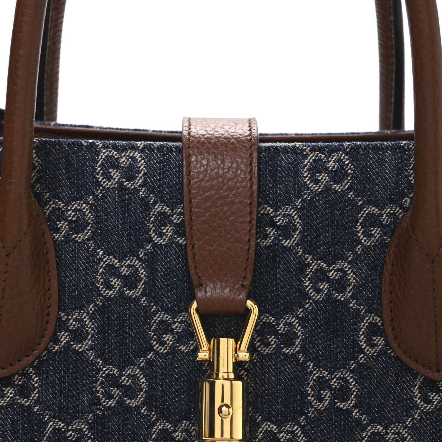 Gucci New Denim GG Monogram Dollar Calfskin Medium Jackie 1961 Tote Blue Tea Cuir Epilog