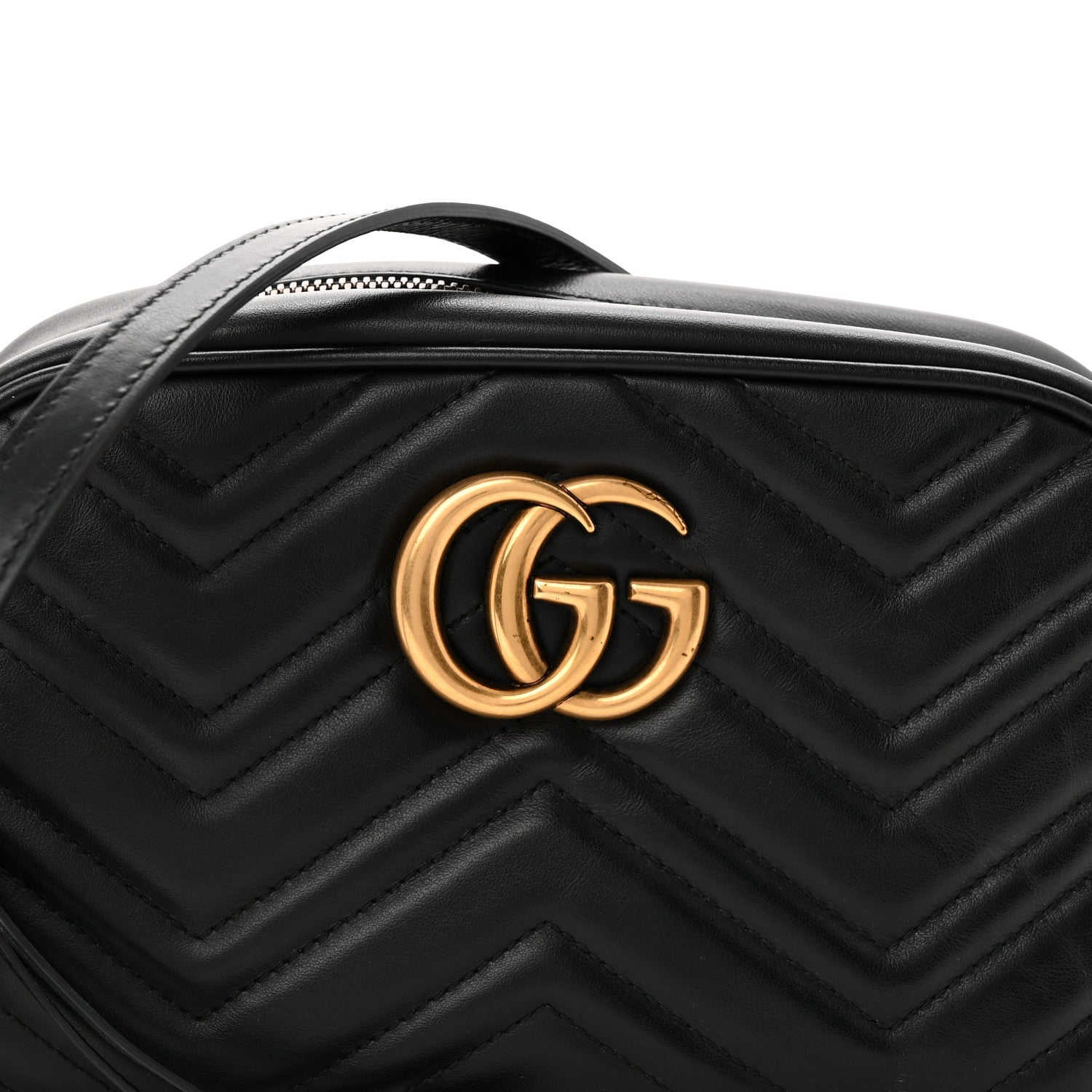 Gucci Calfskin Matelasse Small GG Marmont Chain Shoulder Bag Black