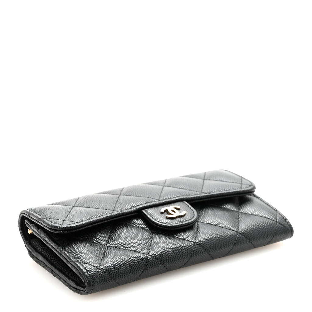 Caviar Quilted Medium Gusset Flap Wallet Black