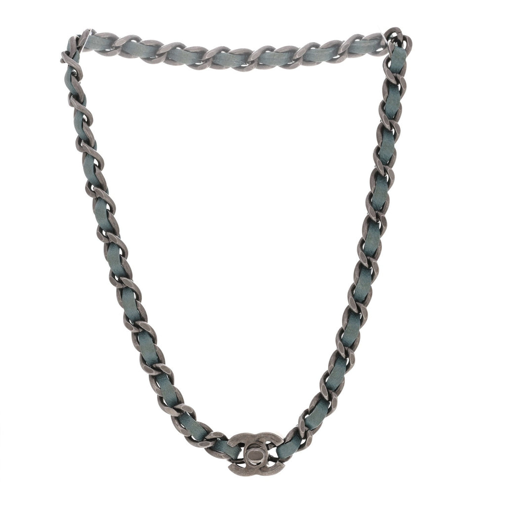 Lambskin CC Turnlock Choker Necklace Navy Blue