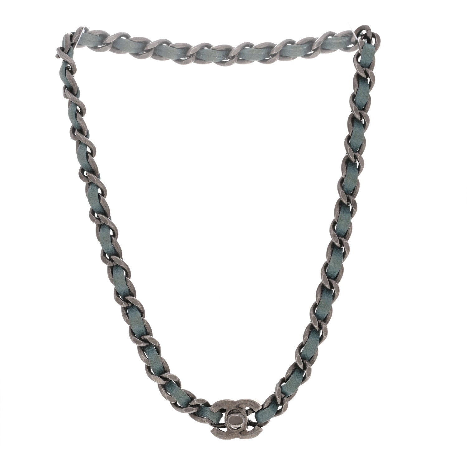 Lambskin CC Turnlock Choker Necklace Navy Blue