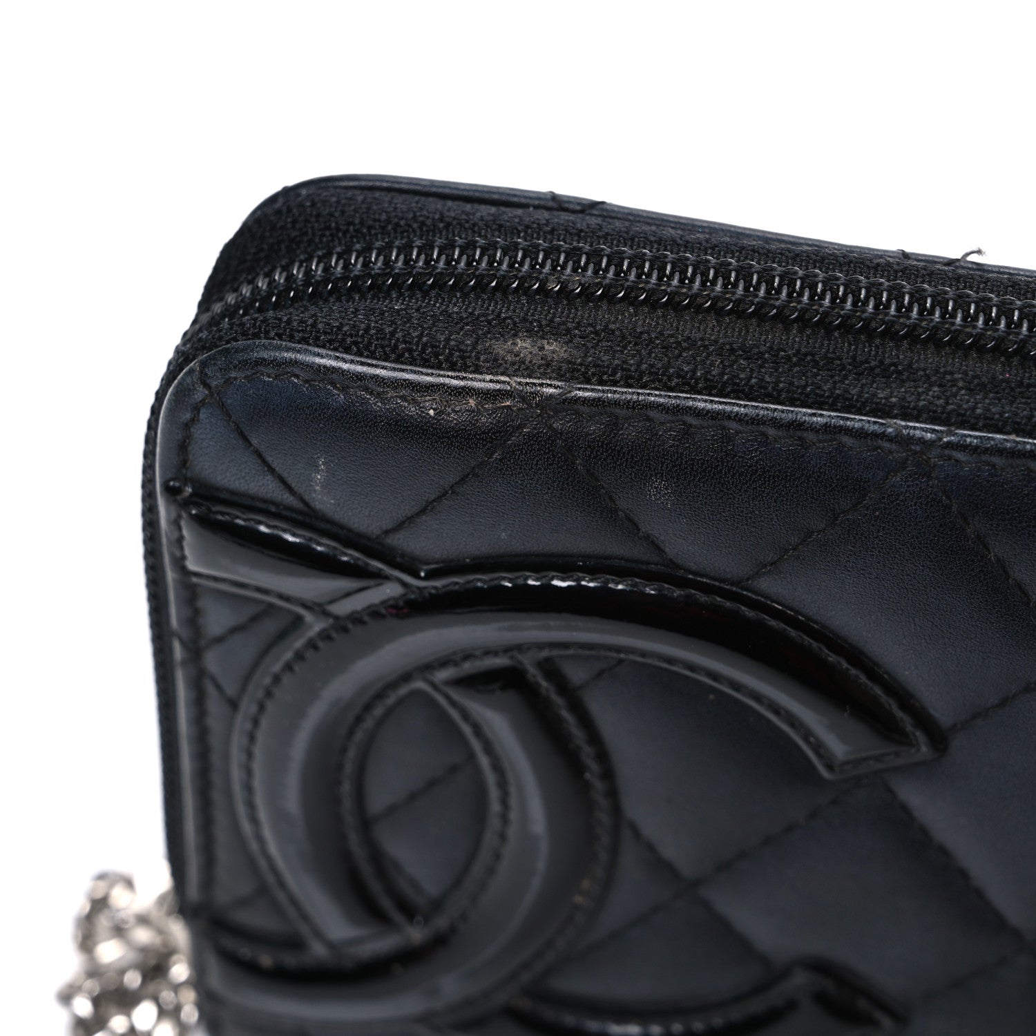 Calfskin Quilted Cambon Large Gusset Zip Around Wallet Black