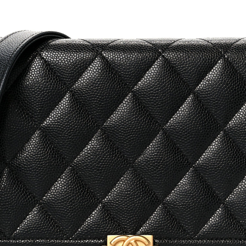 Chanel Caviar Quilted Boy Wallet On Chain WOC Black