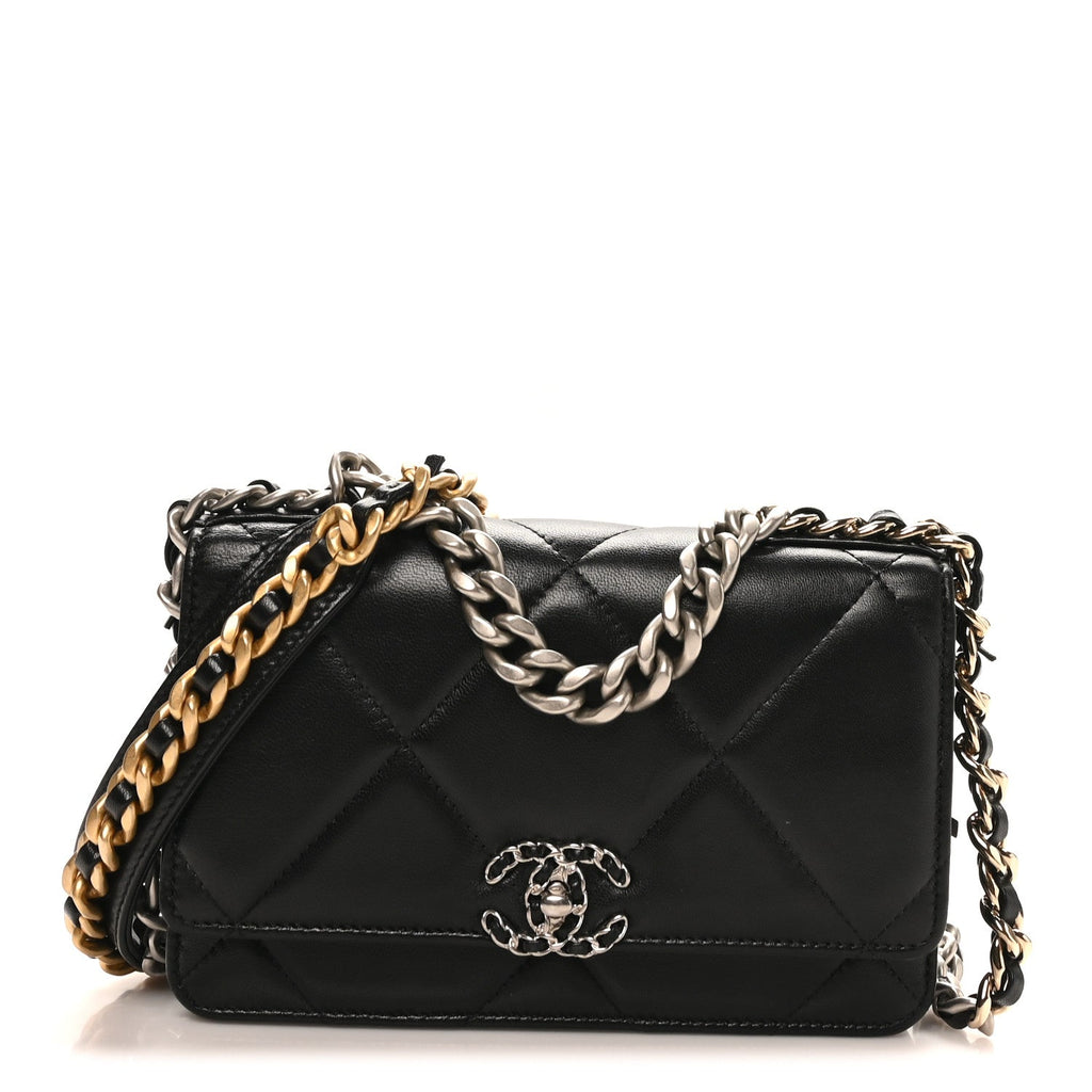 Chanel Lambskin Quilted Chanel 19 Wallet On Chain WOC Black