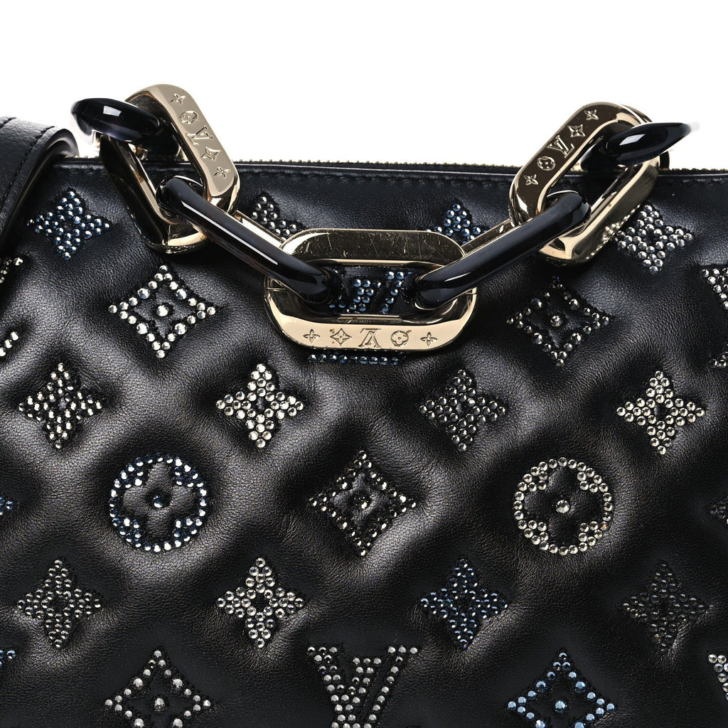 Louis Vuitton Lambskin Crystal Embellished Monogram Coussin BB Black