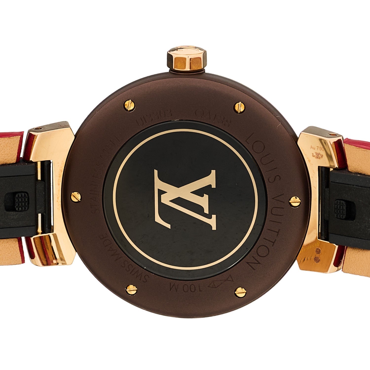 Louis Vuitton Stainless Steel 18K Rose Gold Monogram 34mm Tambour Quartz Watch Brown