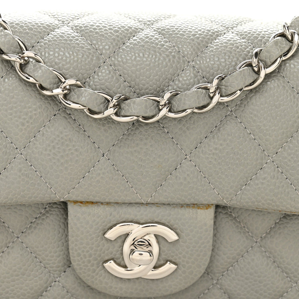 Chanel Caviar Quilted Mini Rectangular Flap Light Grey