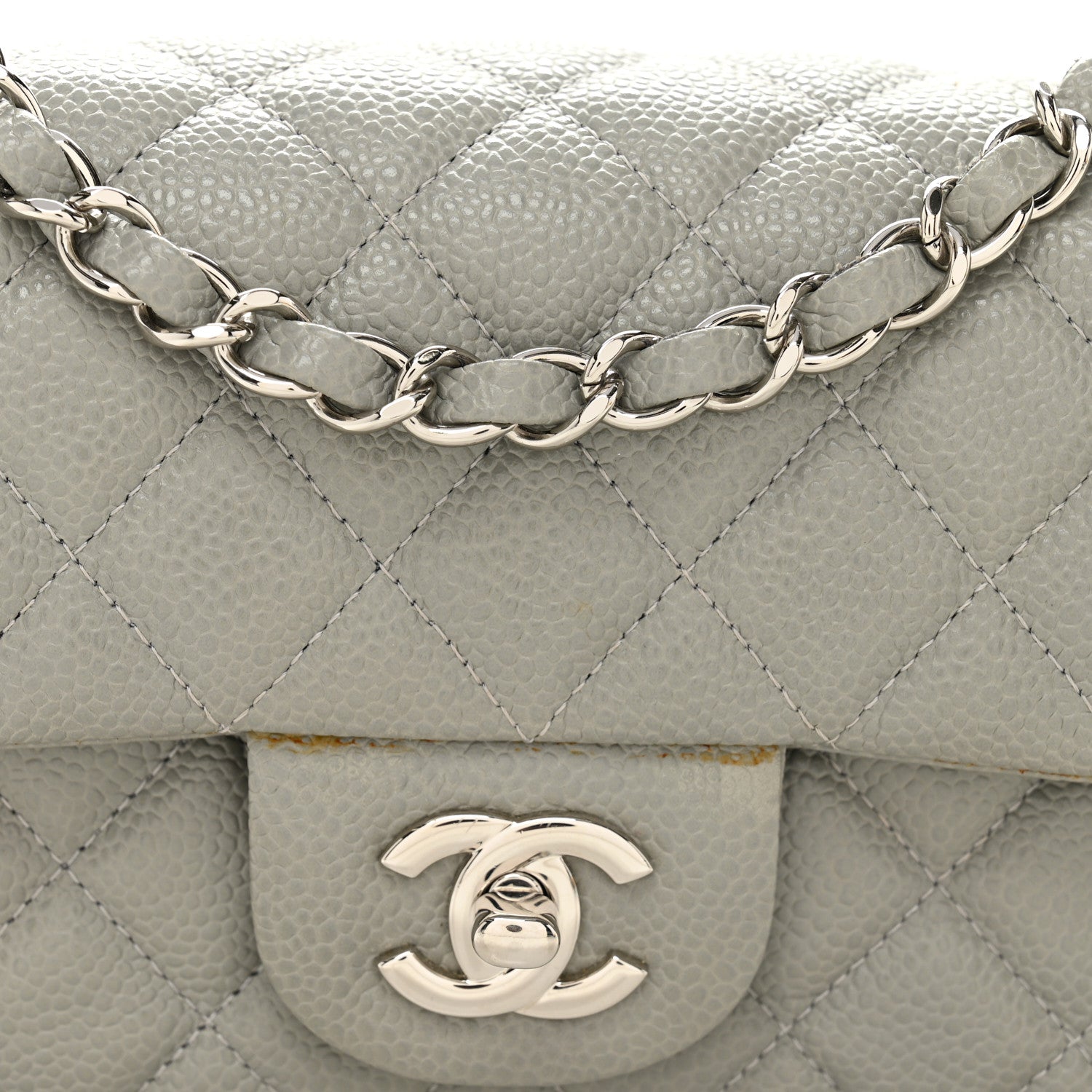 Chanel Caviar Quilted Mini Rectangular Flap Light Grey