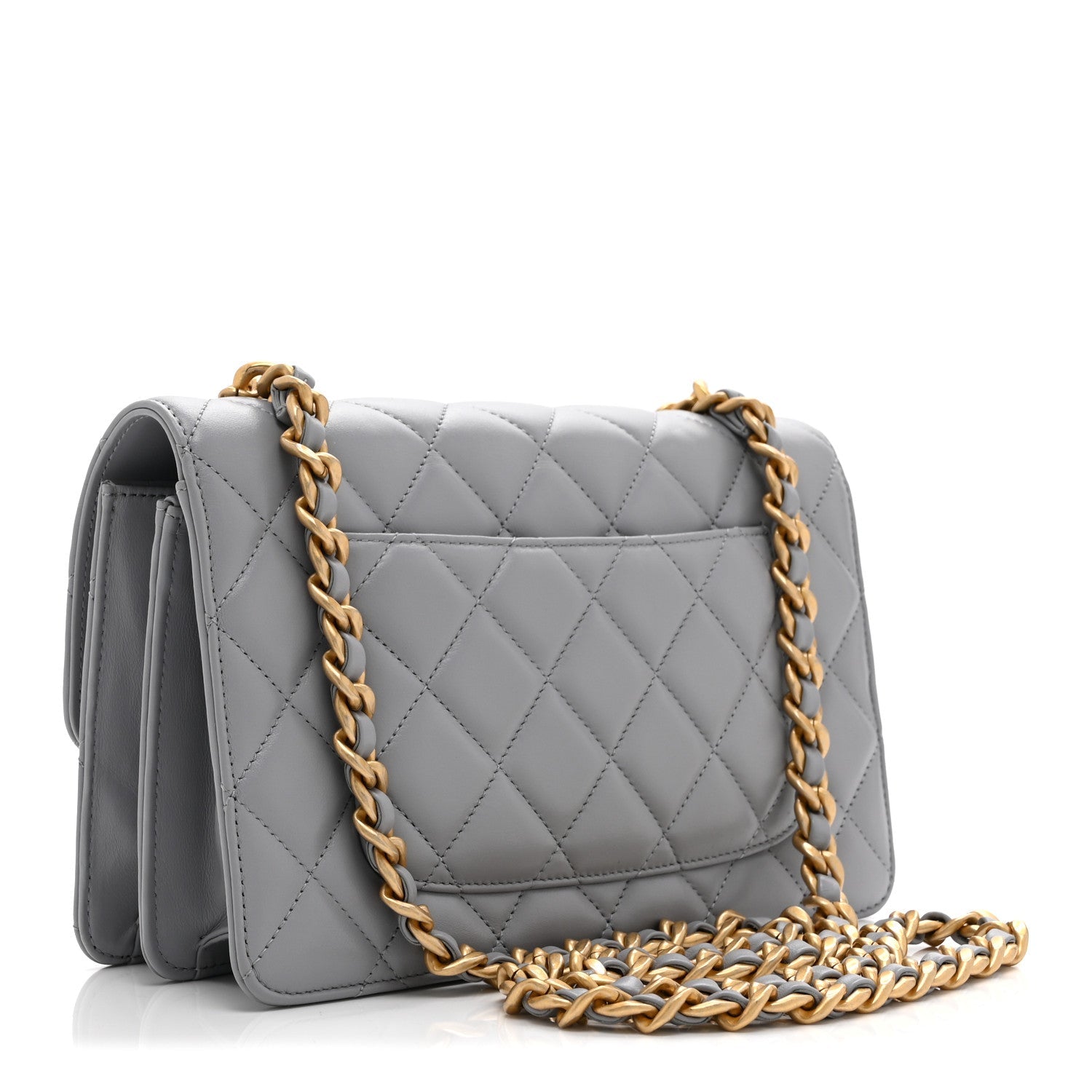 Chanel Caflskin Quilted Dual Handle Chain Flap Bag Grey