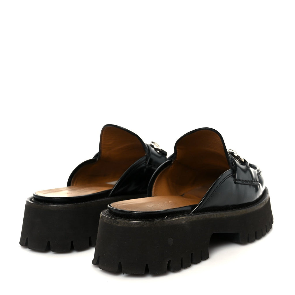 Gucci Magnum Calfskin Womens Horsebit Platform Mules 35.5 Black