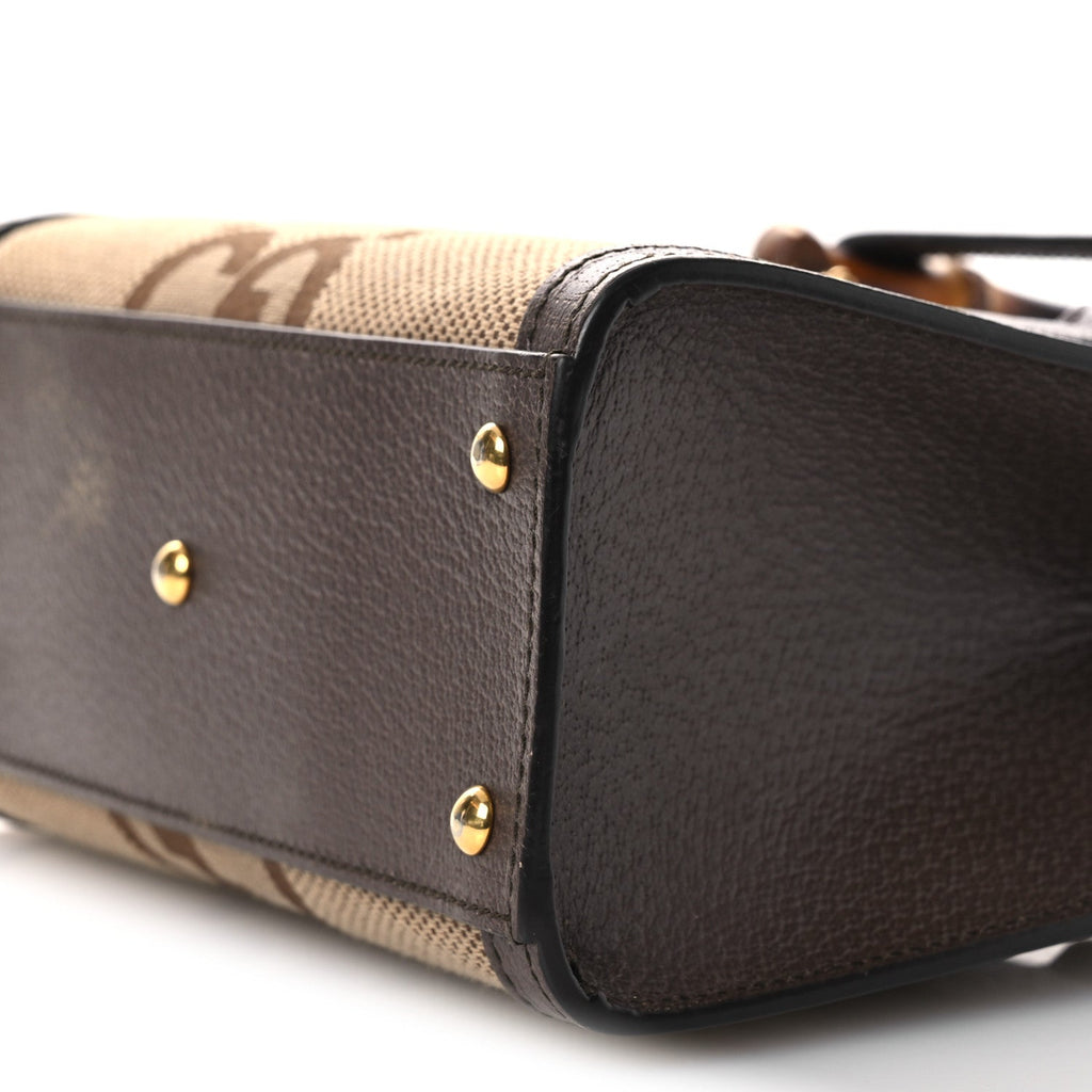 Gucci Monogram Jumbo GG Textured Dollar Calfskin Mini Diana Tote Bag Camel Ebony New Acero