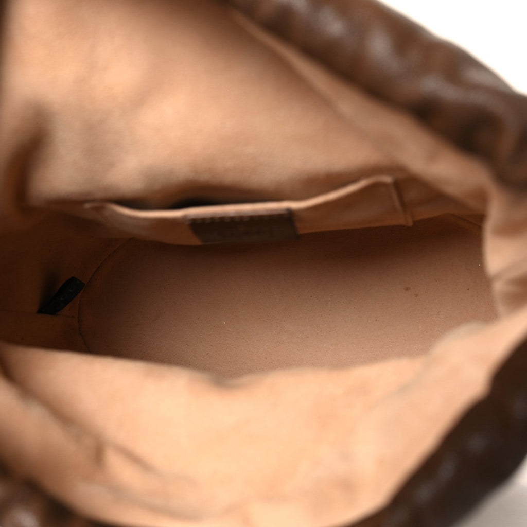 Gucci Monogram Textured Calfskin Horsebit 1955 Drawstring Bucket Bag Beige Brown Sugar