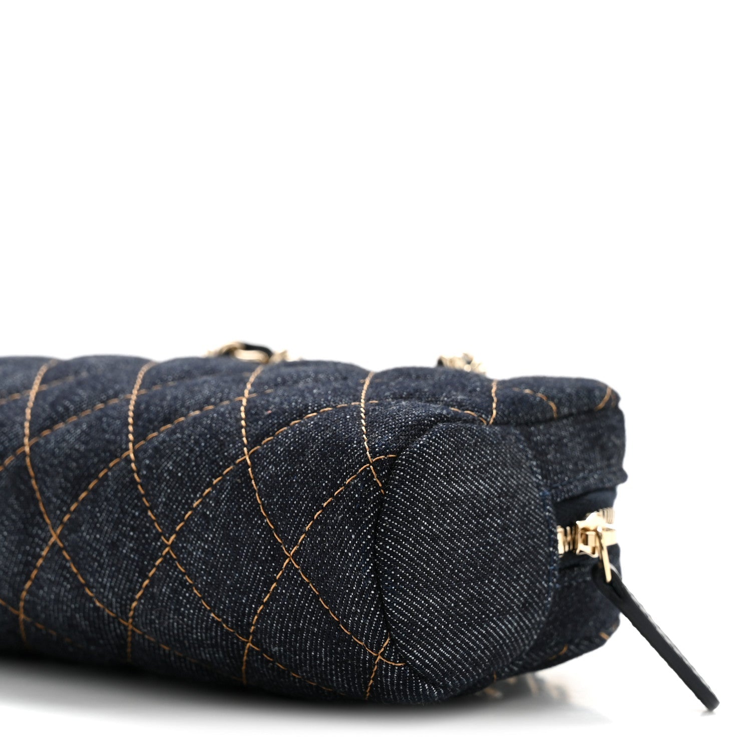 Chanel Denim Quilted Clutch With Chain Dark Blue Orange