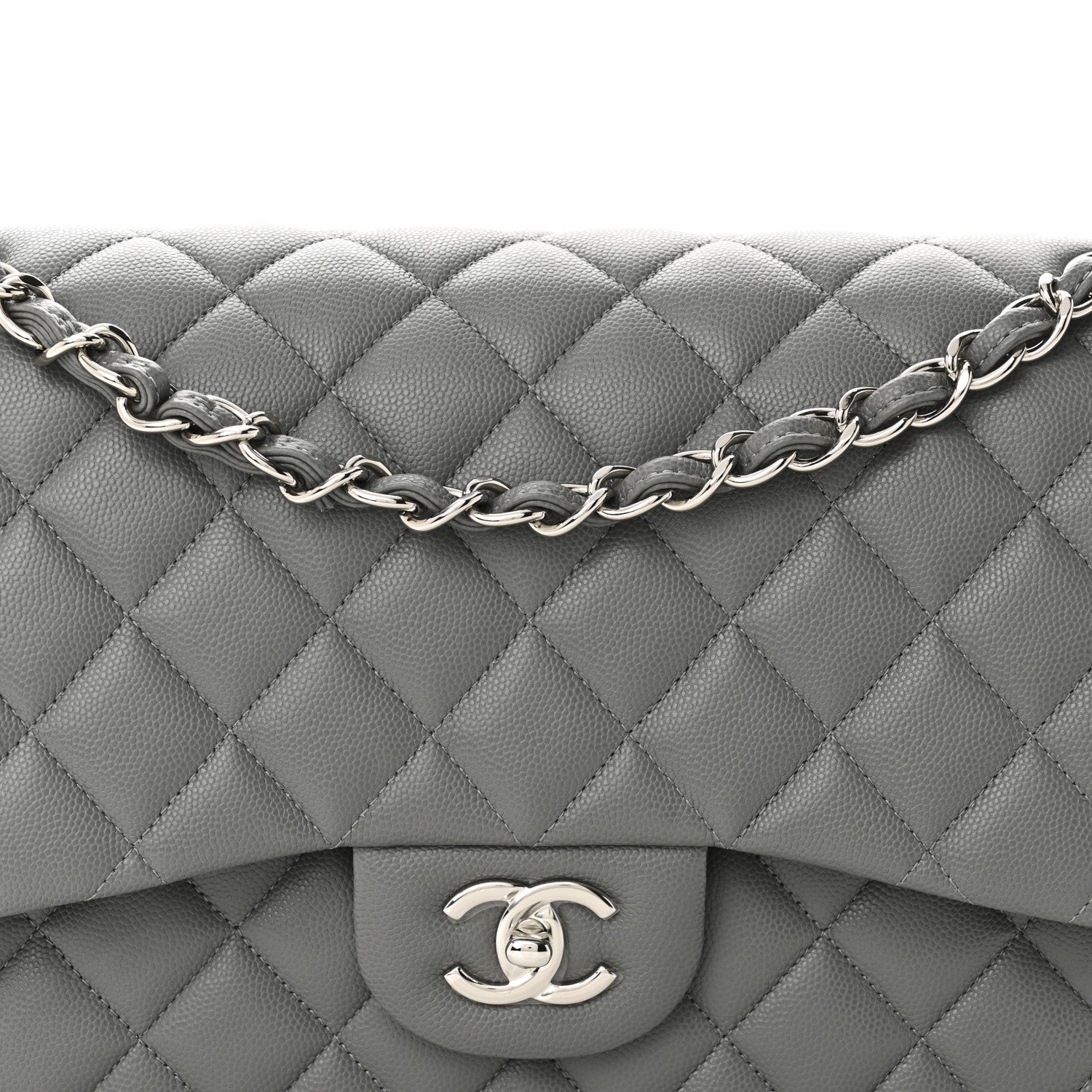 Chanel Caviar Quilted Jumbo Double Flap Grey