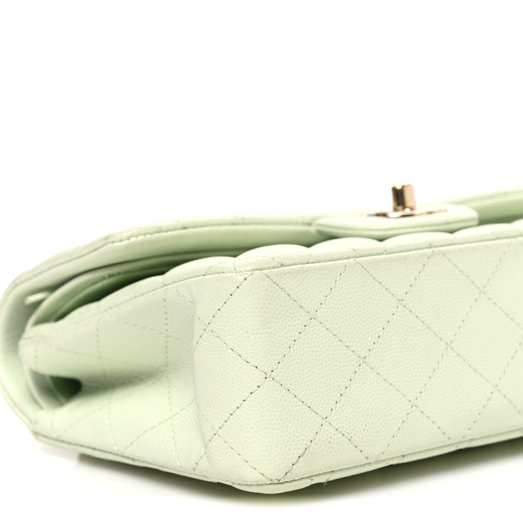 Chanel Caviar Quilted Small Double Flap Light Green