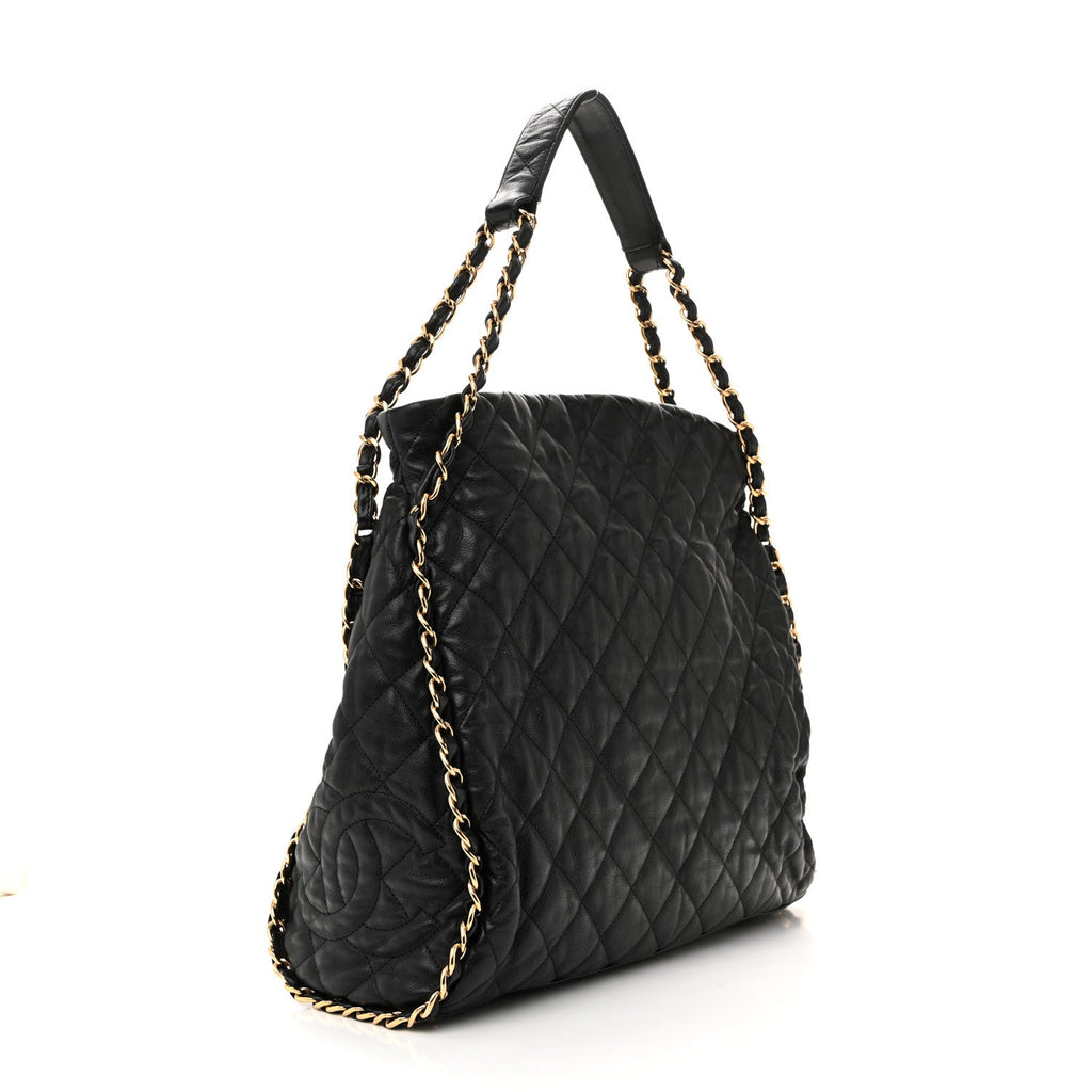 Chanel Calfskin Quilted Large Chain Me Hobo Black