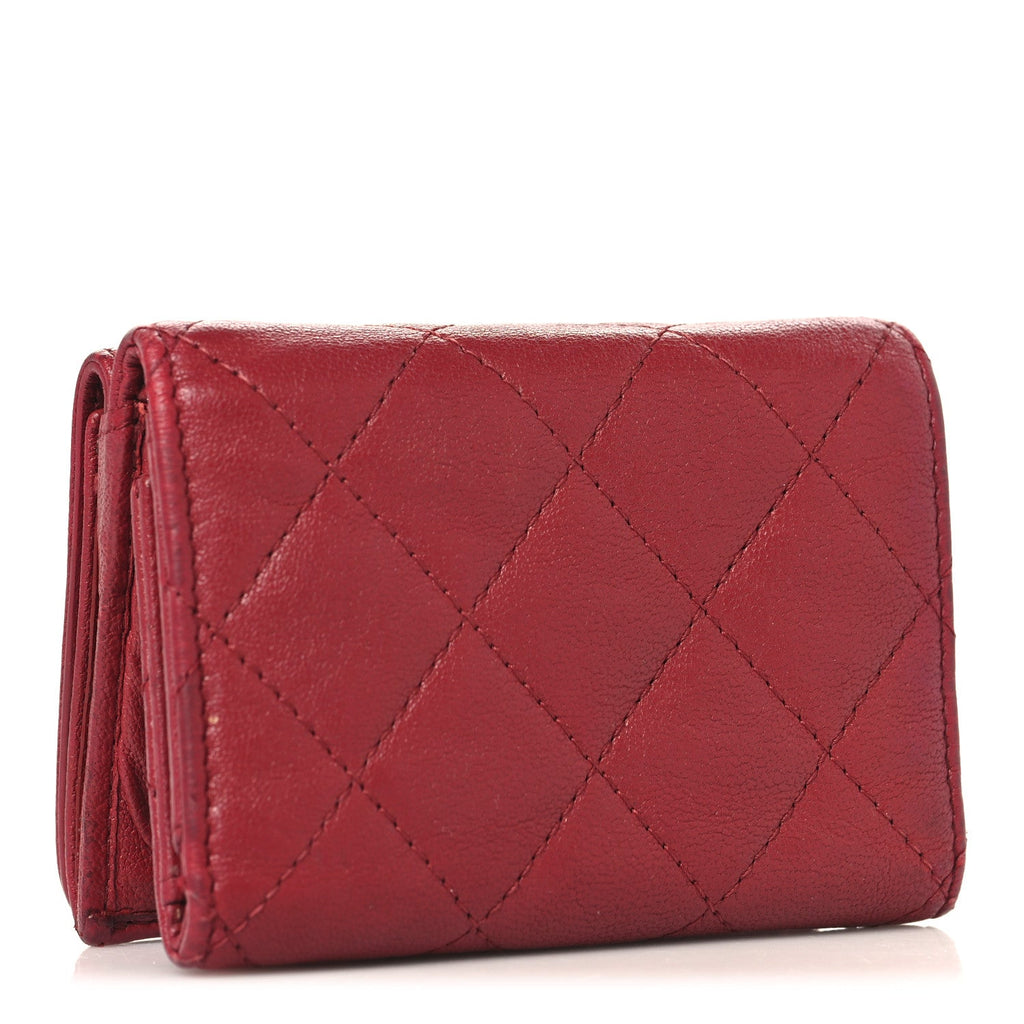 Caviar Quilted Vintage Mademoiselle Flap Card Holder Dark Pink