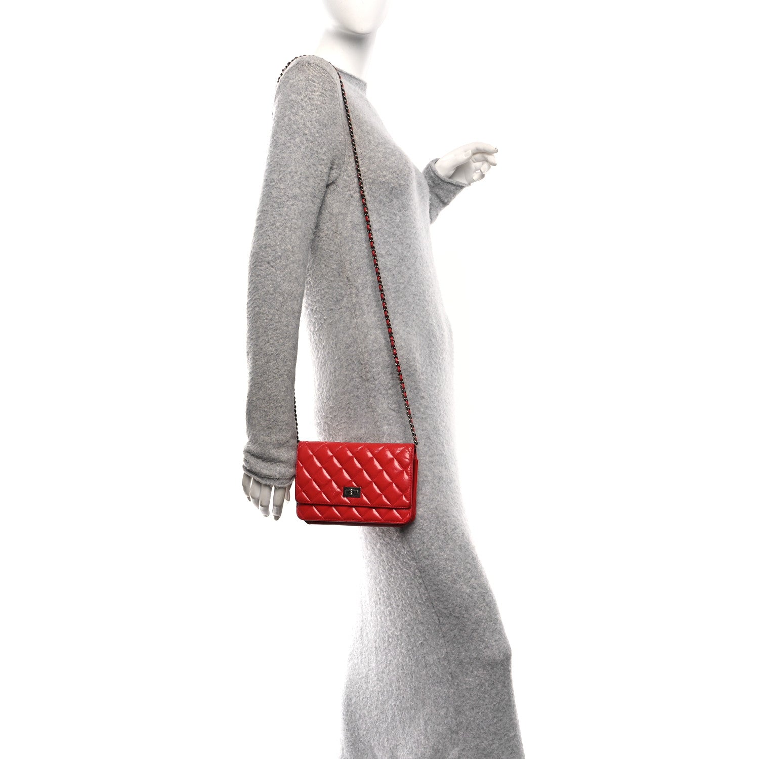 Chanel Glazed Calfskin Quilted Reissue Wallet On Chain WOC Red