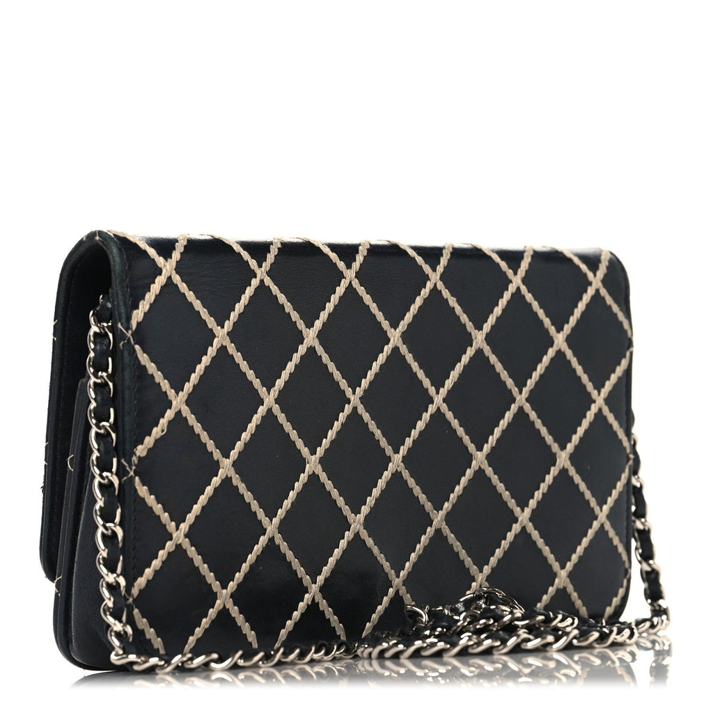 Chanel Calfskin Diamond Stitch Wallet On Chain WOC Black