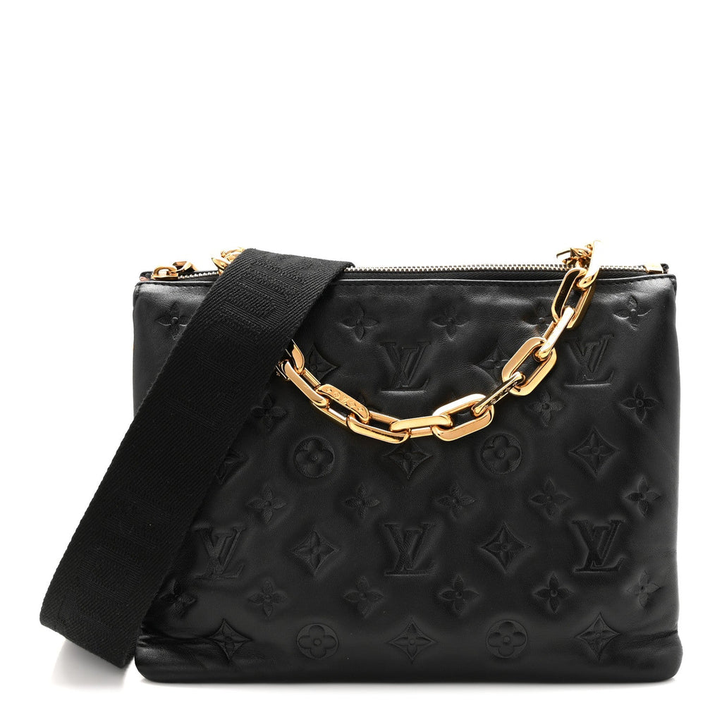 Louis Vuitton Lambskin Embossed Monogram Coussin PM Black