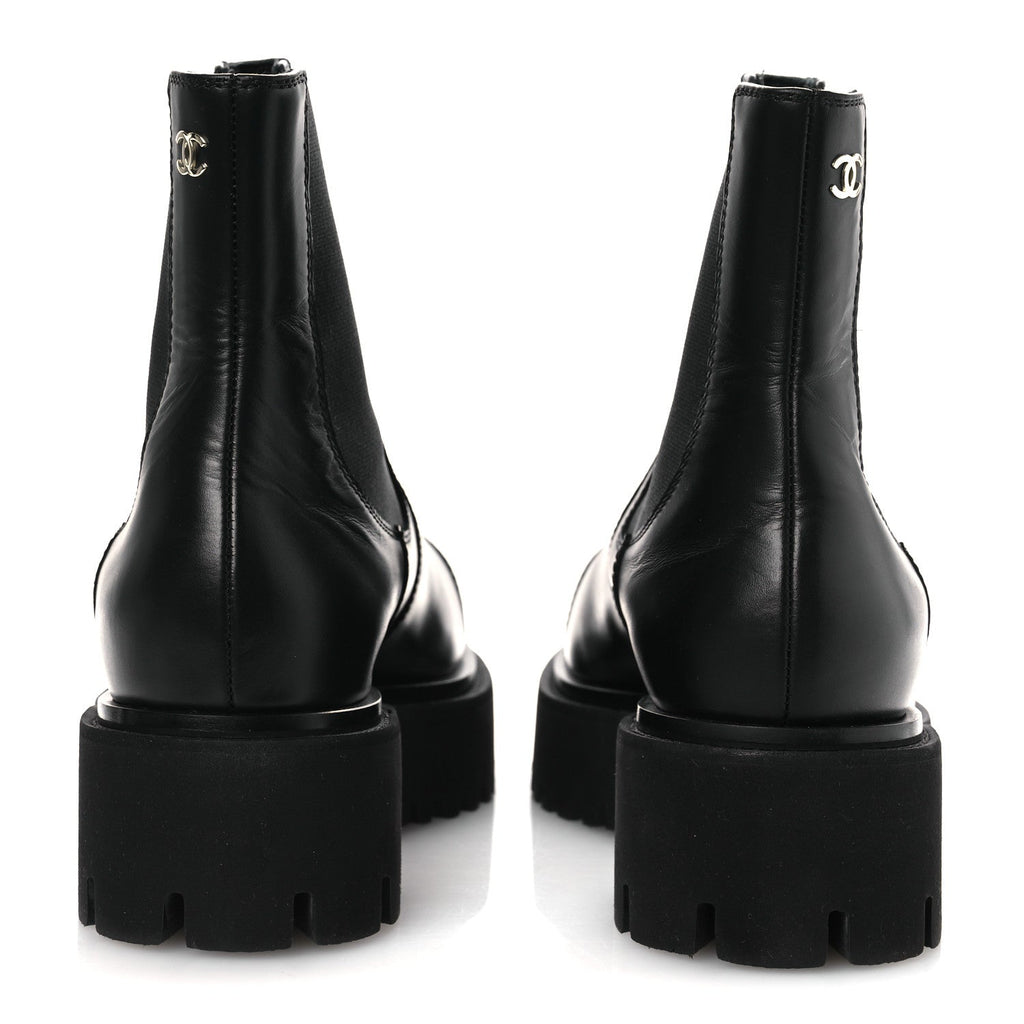 Calfskin Cap Toe CC Short Boots 41 Black