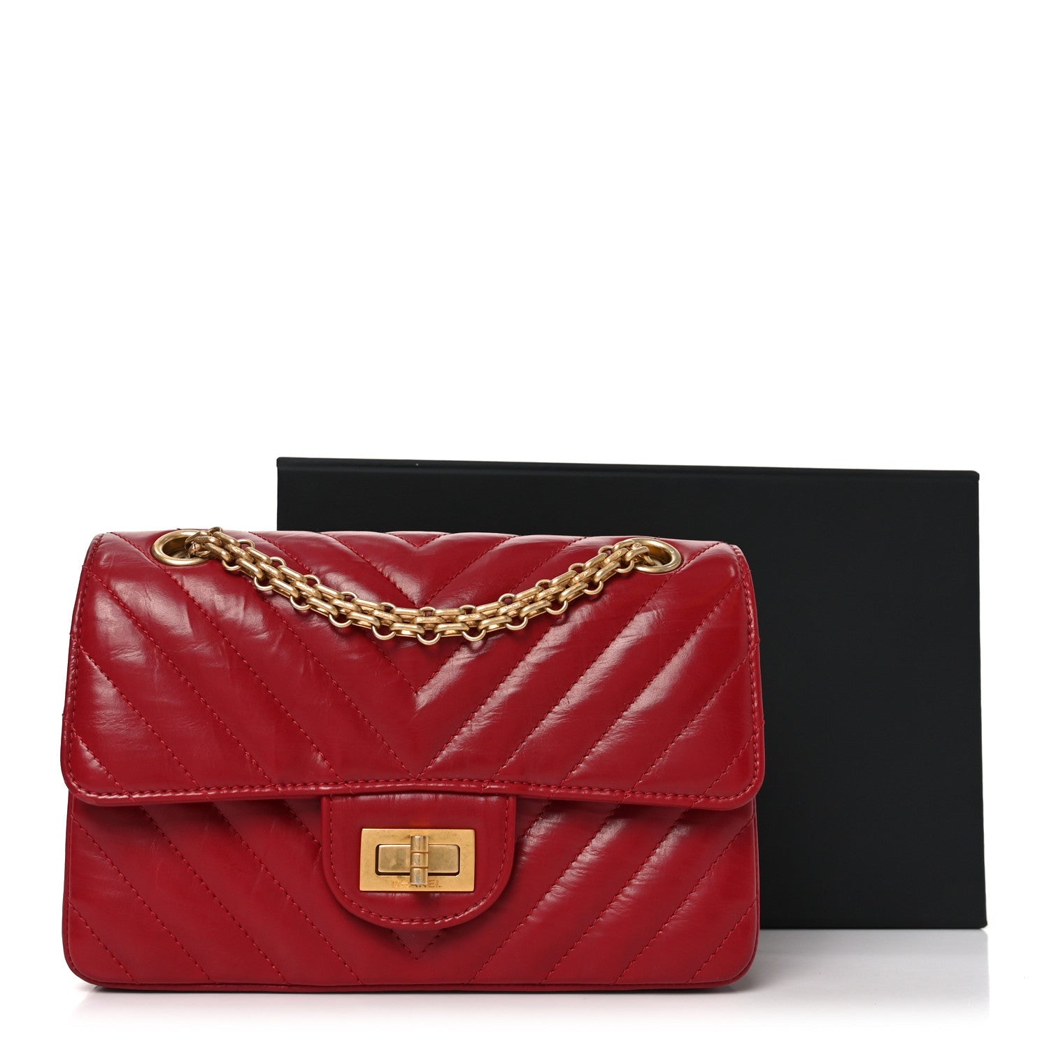 Chanel Aged Calfskin Chevron Quilted 2.55 Reissue Mini Flap Dark Red