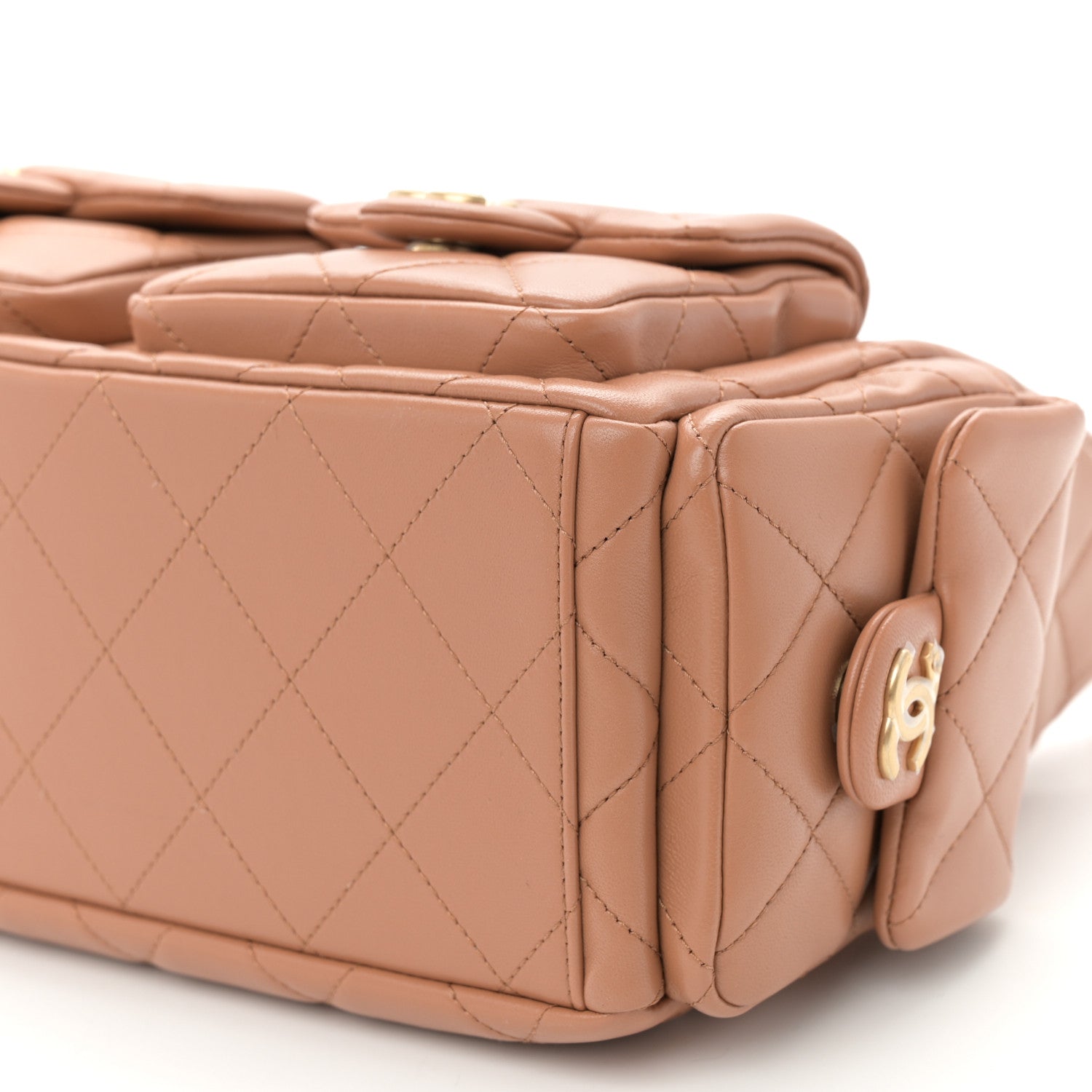 Chanel Shiny Lambskin Quilted Trendy Pockets Hobo Brown