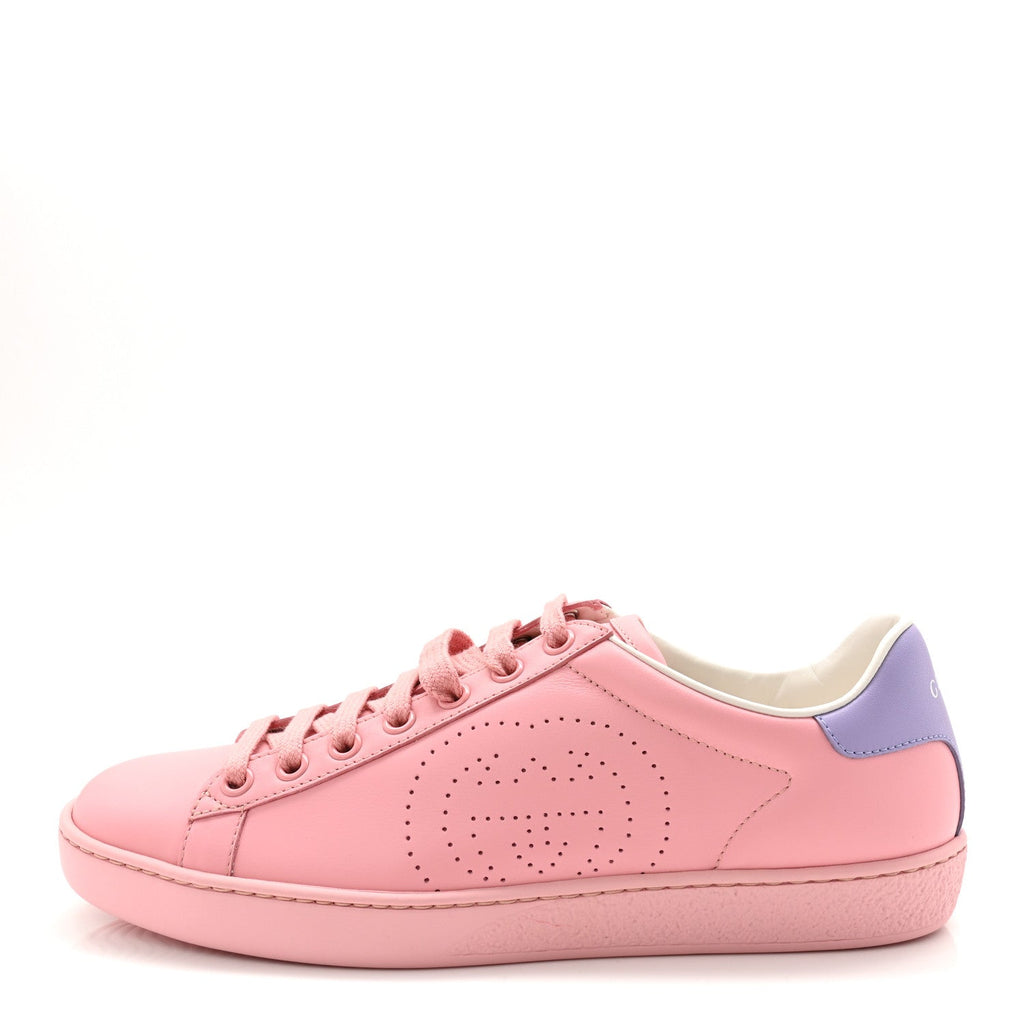 Gucci Miro Soft Calfskin Interlocking G Perforated Womens Ace Sneakers 36.5 Wild Rose Lapis
