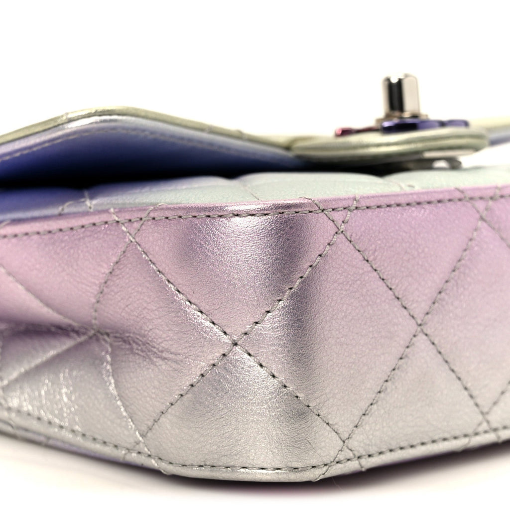 Chanel Gradient Metallic Calfskin Quilted Clutch Silver Blue Yellow Purple