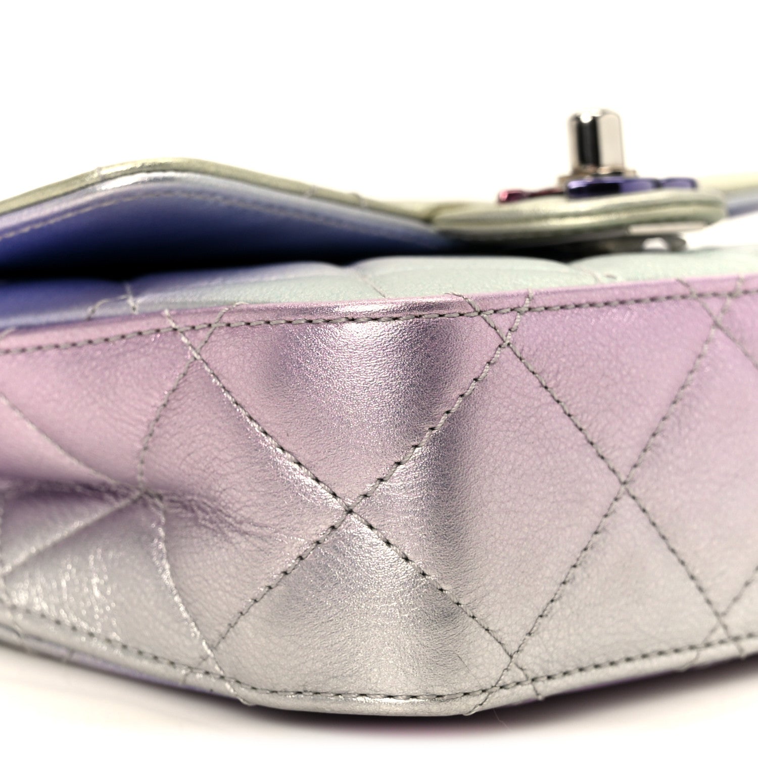 Chanel Gradient Metallic Calfskin Quilted Clutch Silver Blue Yellow Purple