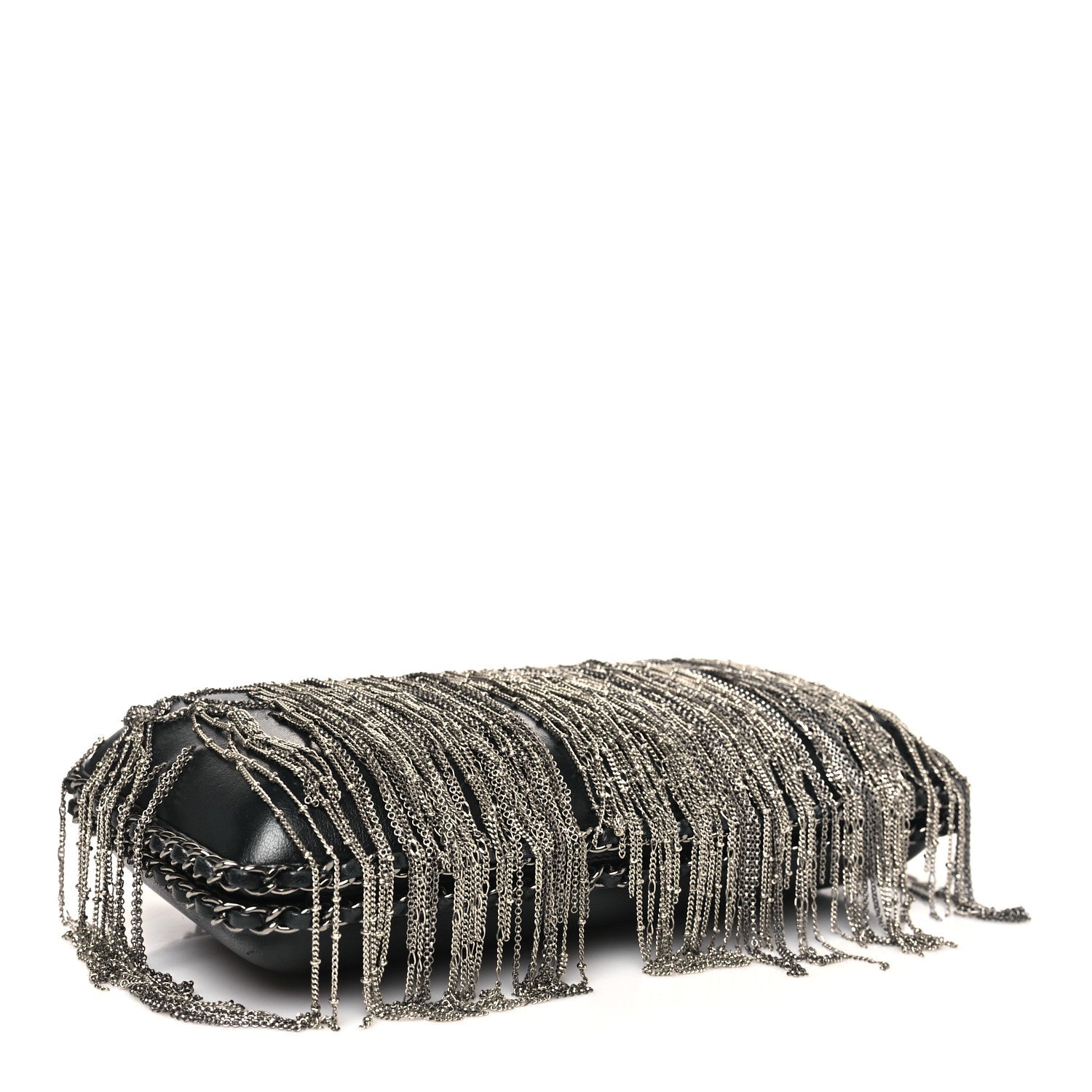 Chanel Lambskin Chain Fringe Clutch With Chain  Black